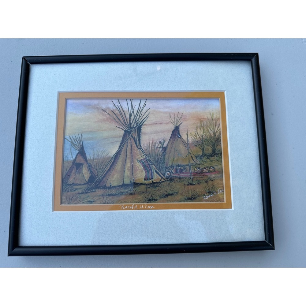 Deborah A Lee Peaceful Village Native American Tipi Painting Signed 2012 Framed